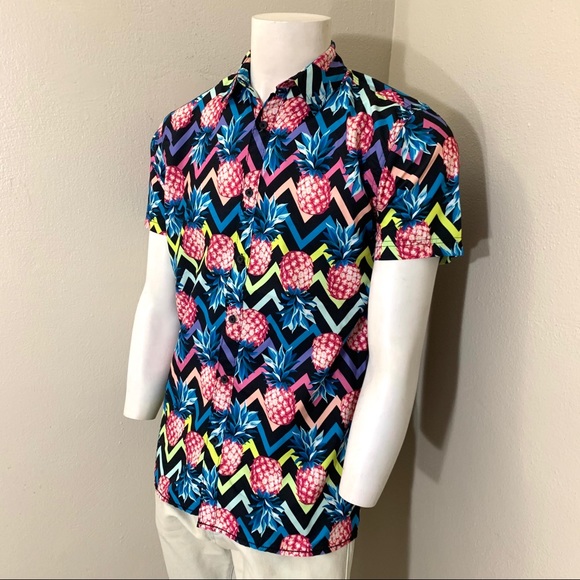 Men’s surf society Retro Pineapple Button up Tee - Picture 3 of 8